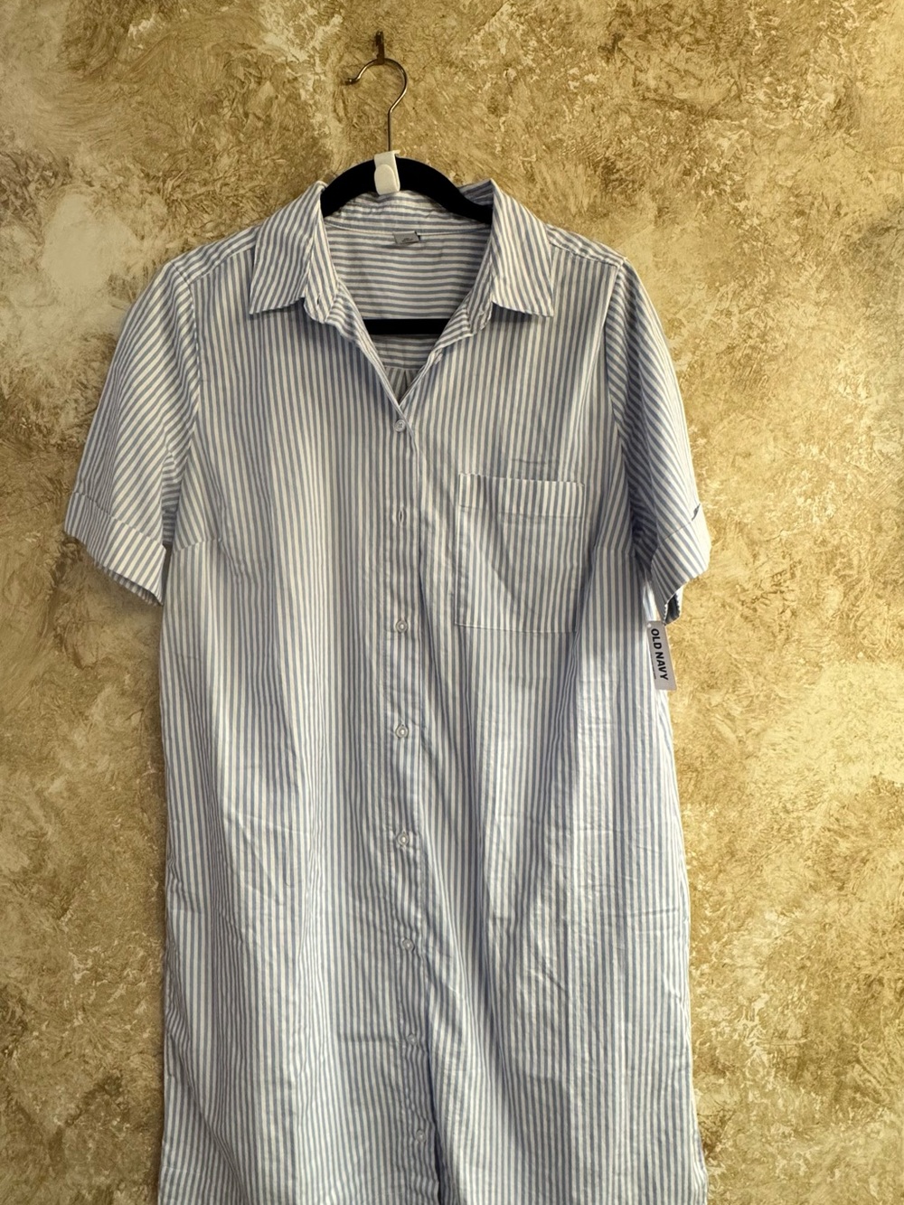 NWT Old Navy Light Blue & White Striped Short-Sleeve Shirt Dress